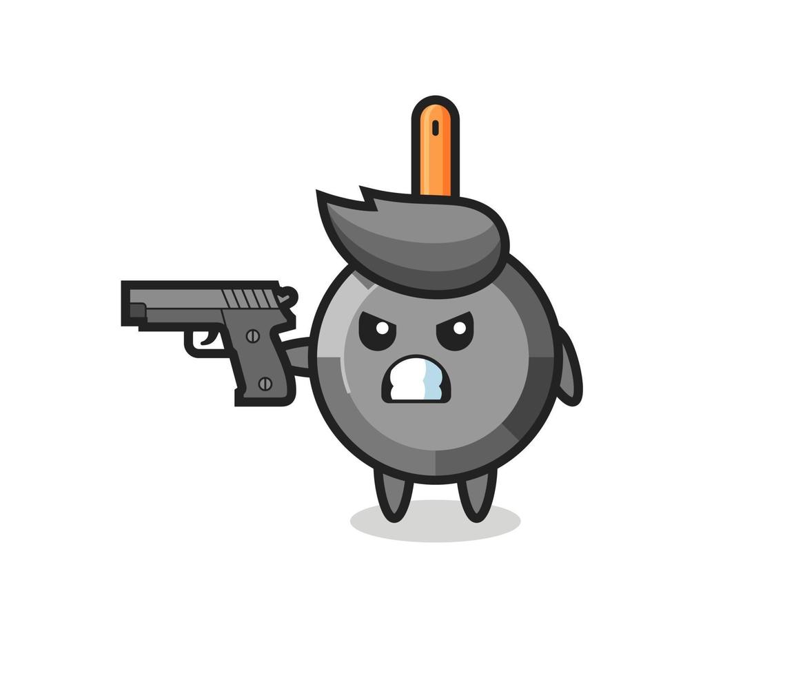 the cute frying pan character with a gun vector