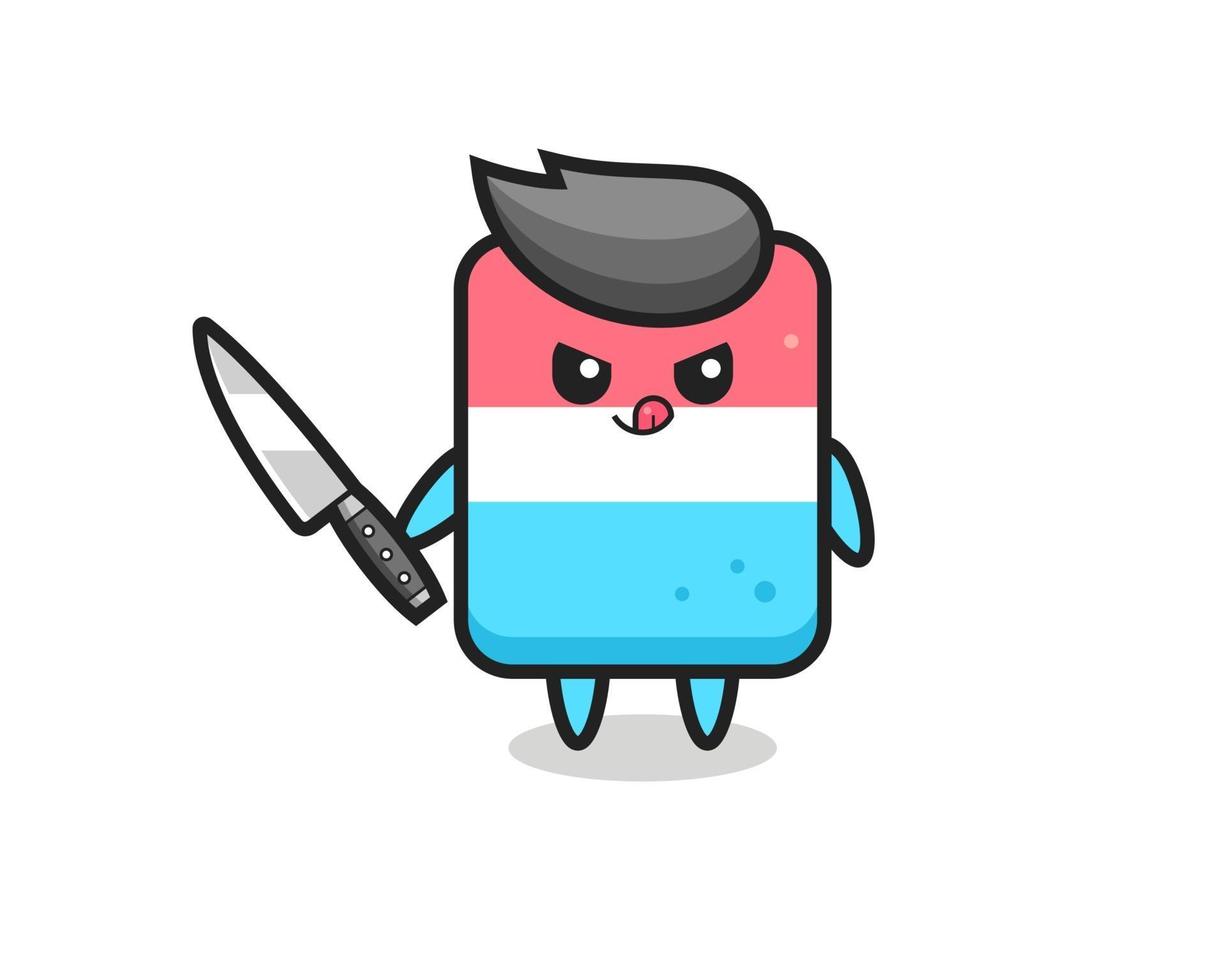 cute eraser mascot holding a knife vector