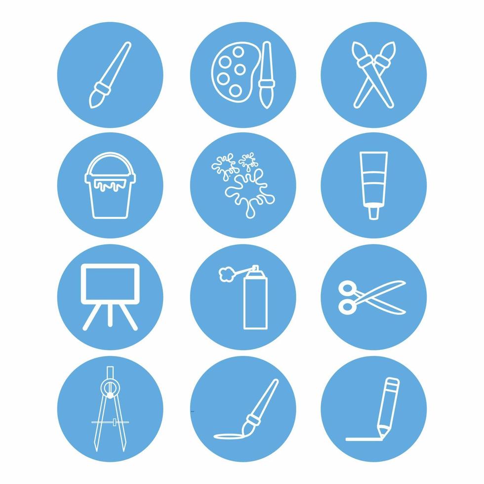 Icon Vector of Painting Set - Blue Monochrome Style