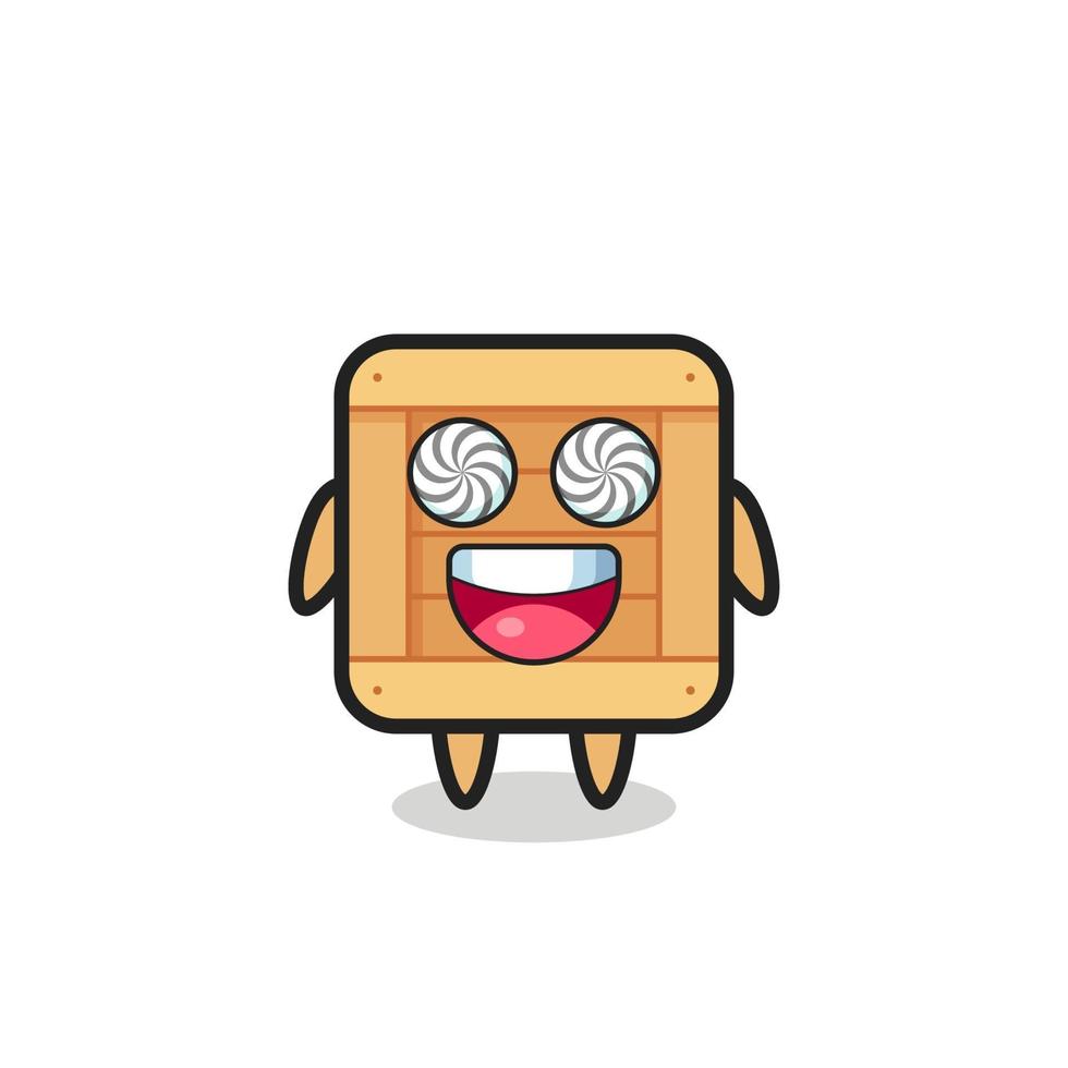 cute wooden box character with hypnotized eyes vector