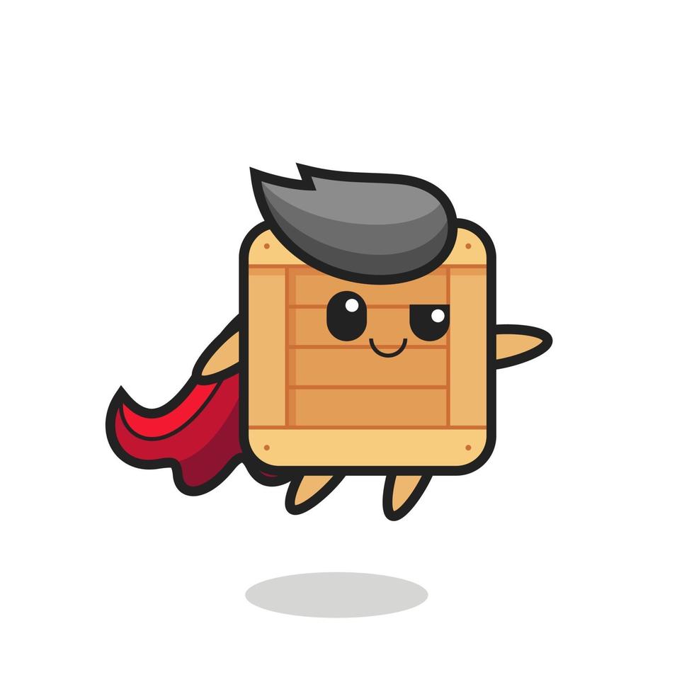 cute wooden box superhero character is flying vector