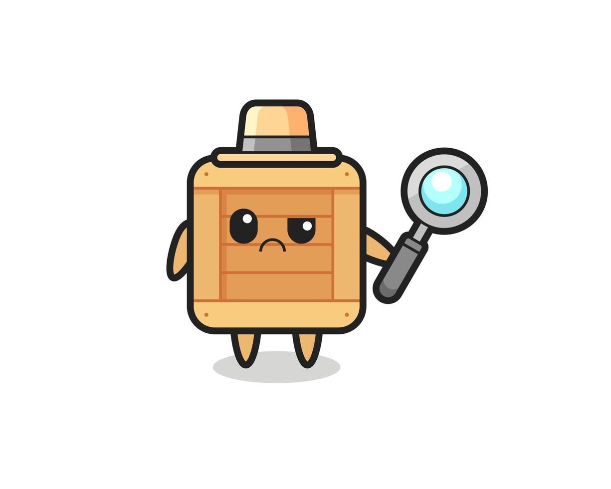 la mascota de la linda caja de madera como detective. vector