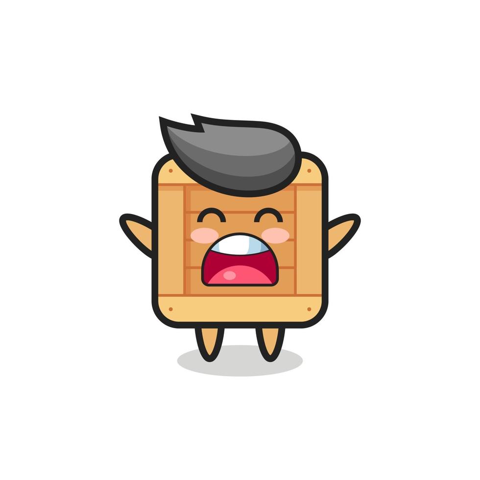 cute wooden box mascot with a yawn expression vector