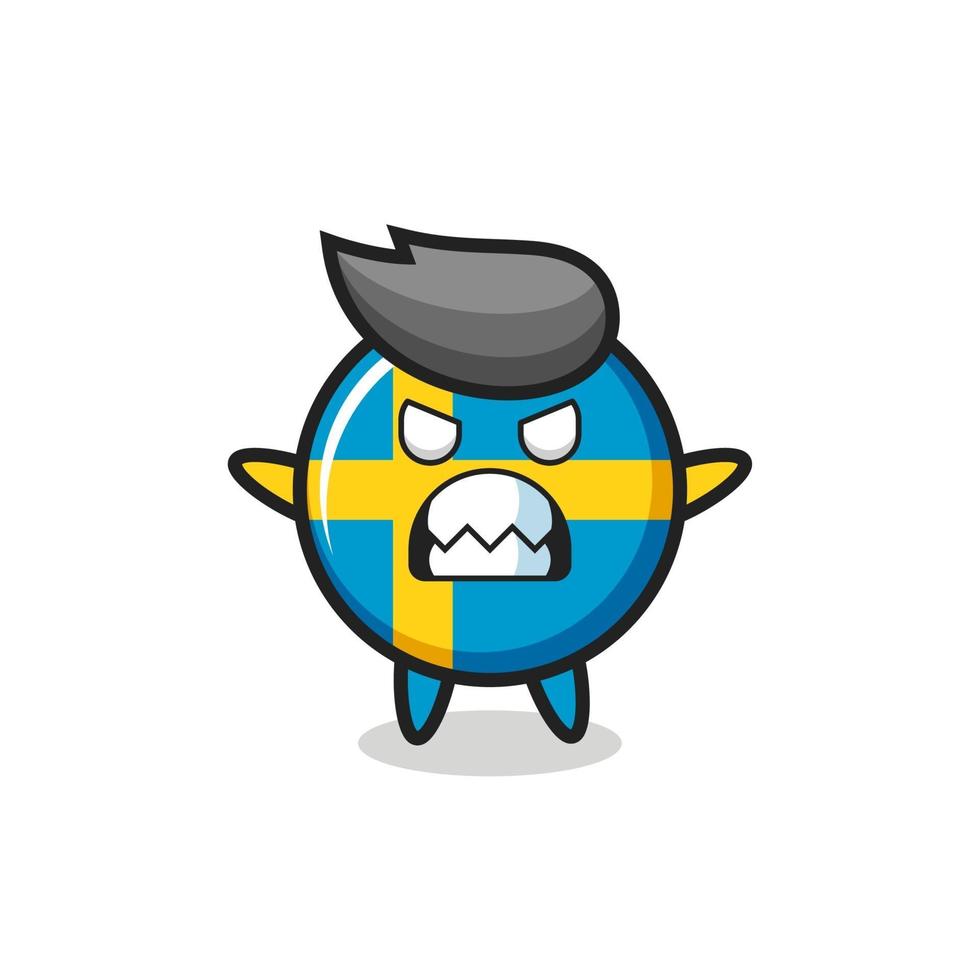 wrathful expression of the sweden flag badge mascot character vector