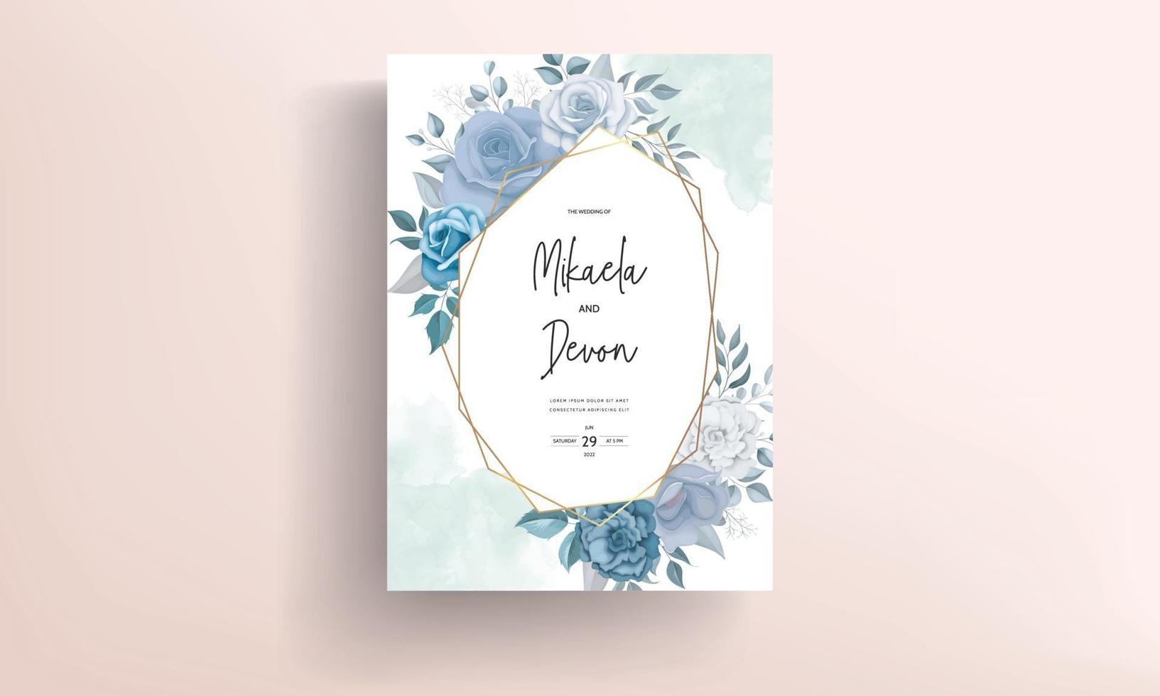 Modern wedding invitation card with blue flowers vector