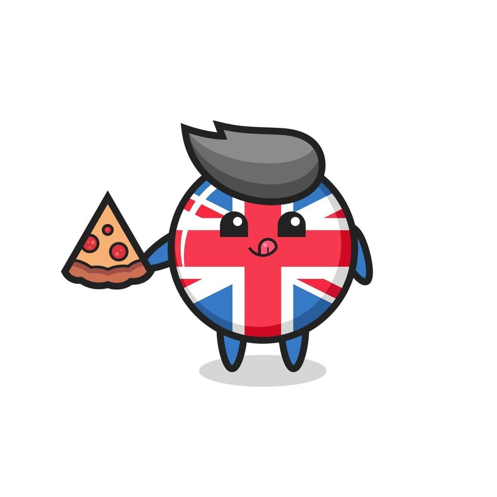 cute united kingdom flag badge cartoon eating pizza vector