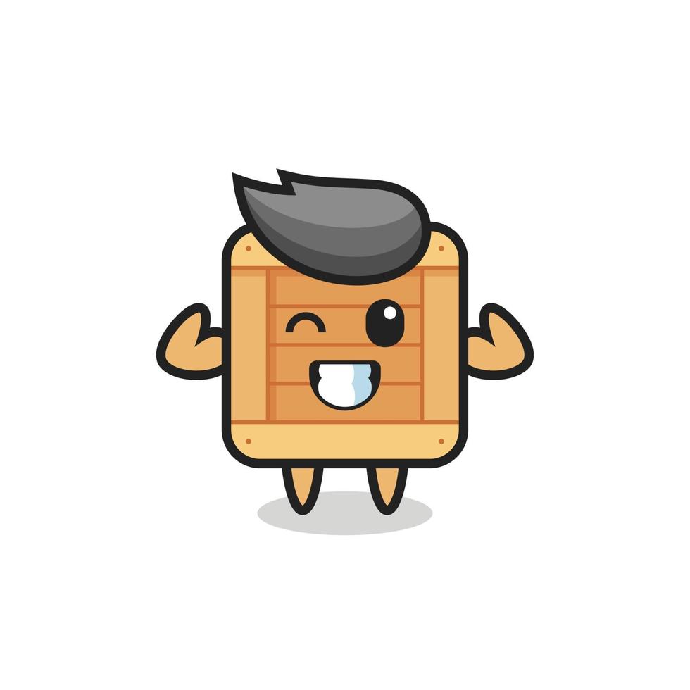 the muscular wooden box character is posing showing his muscles vector