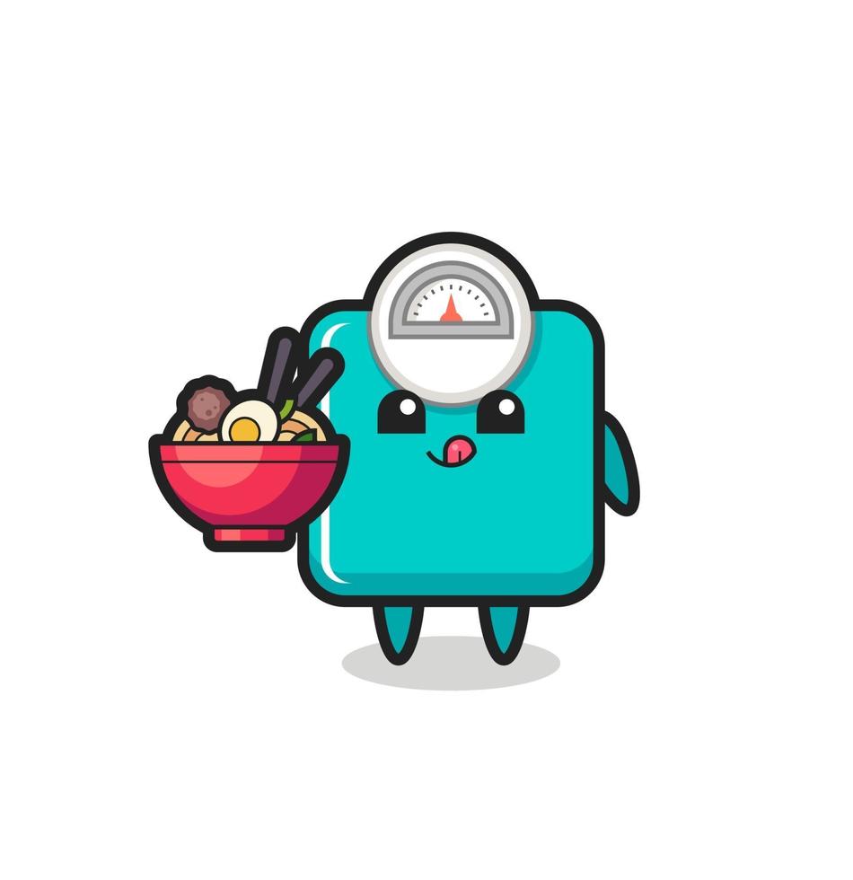cute weight scale character eating noodles vector
