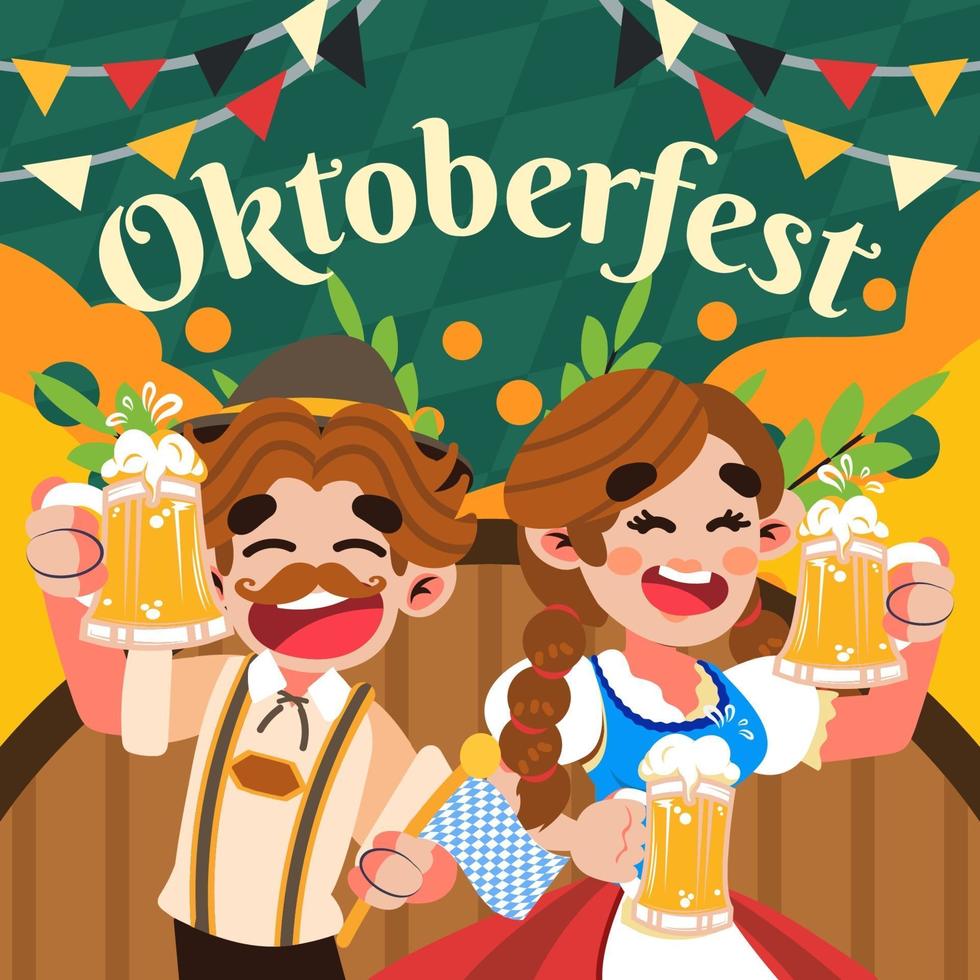 celebrar el oktoberfest con cerveza vector