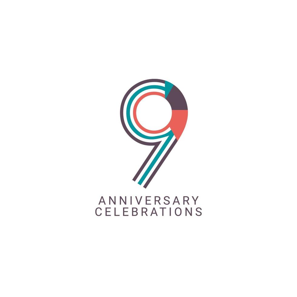 9 Years Anniversary Celebration Vector Template Design Illustration