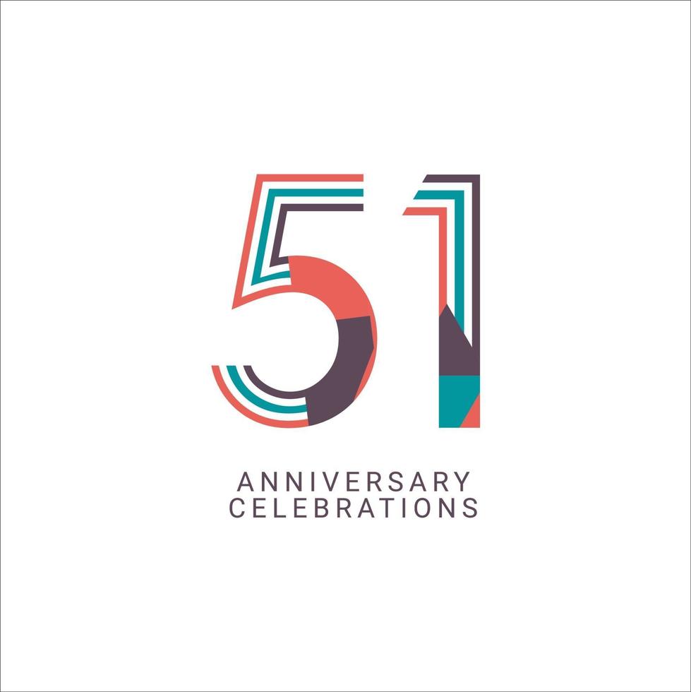 Ilustración de diseño de plantilla de vector de celebración de aniversario de 51 años