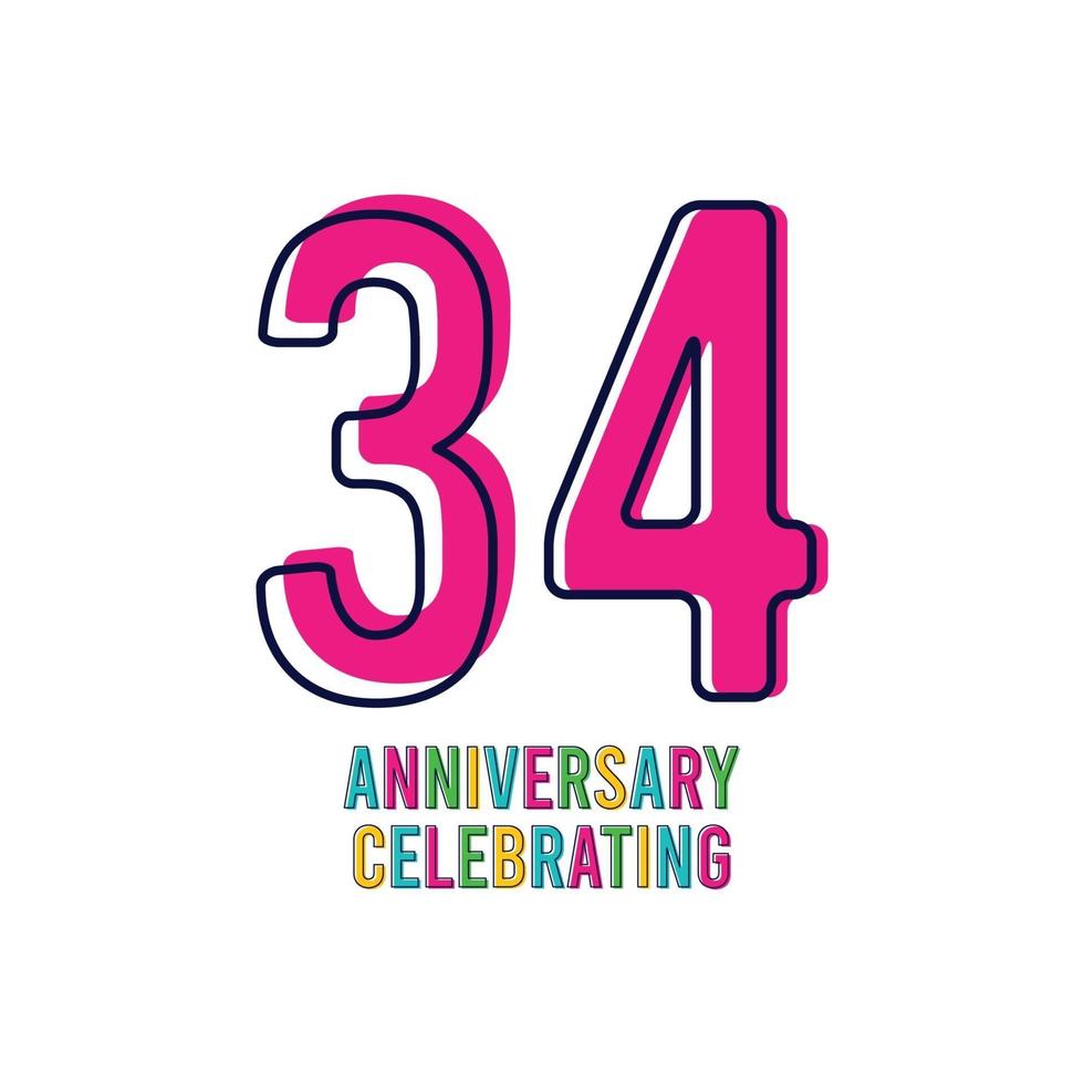 34 Years Anniversary Celebration Vector Template Design Illustration