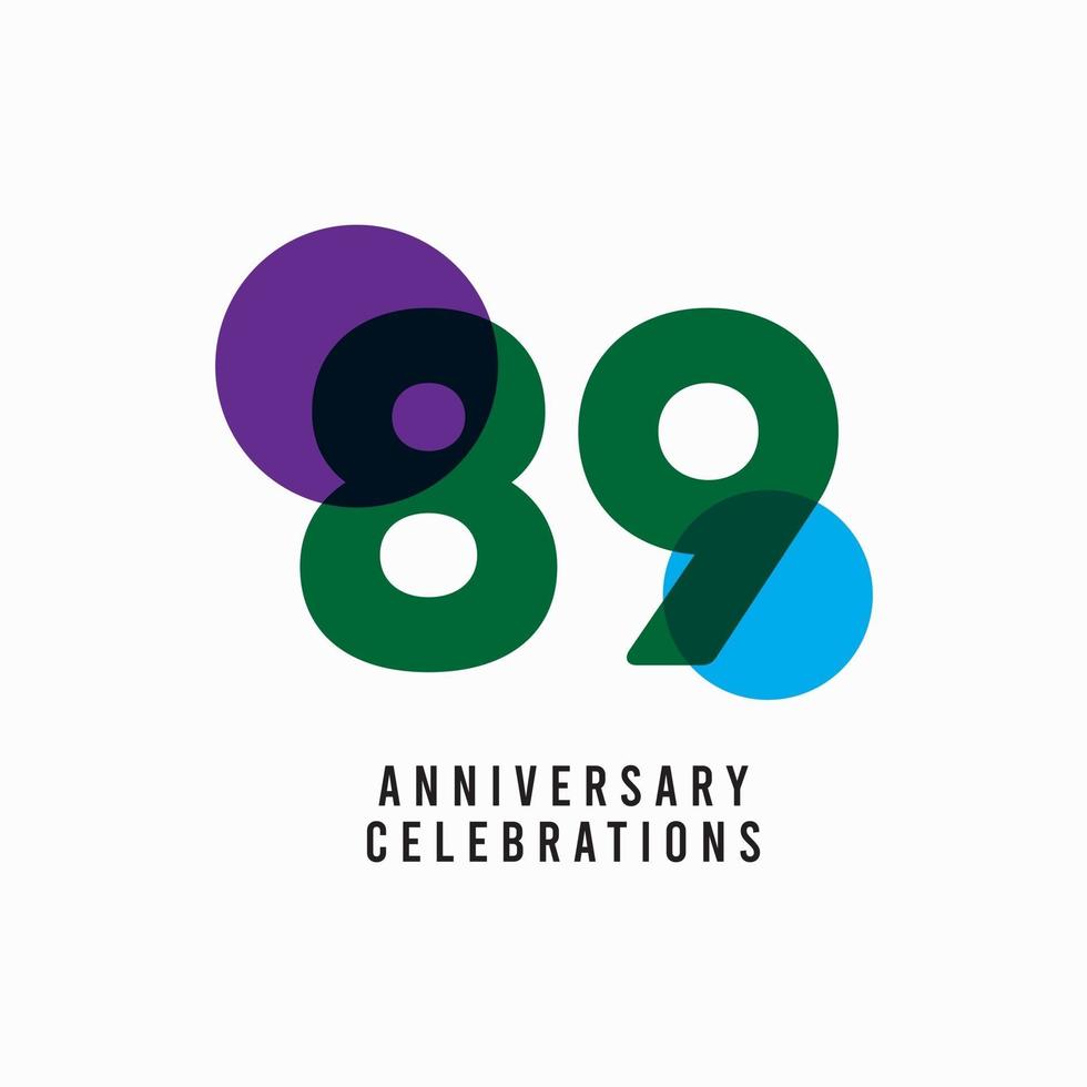 89 Years Anniversary Celebration Vector Template Design Illustration