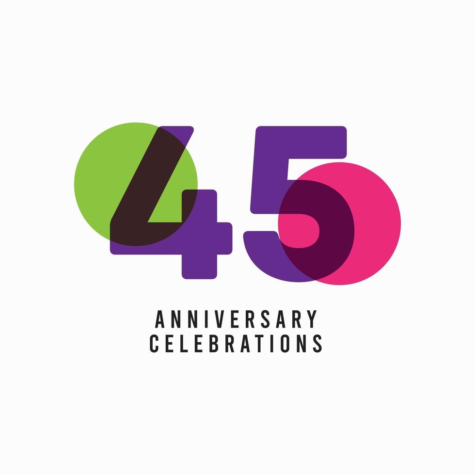 45 Years Anniversary Celebration Vector Template Design Illustration