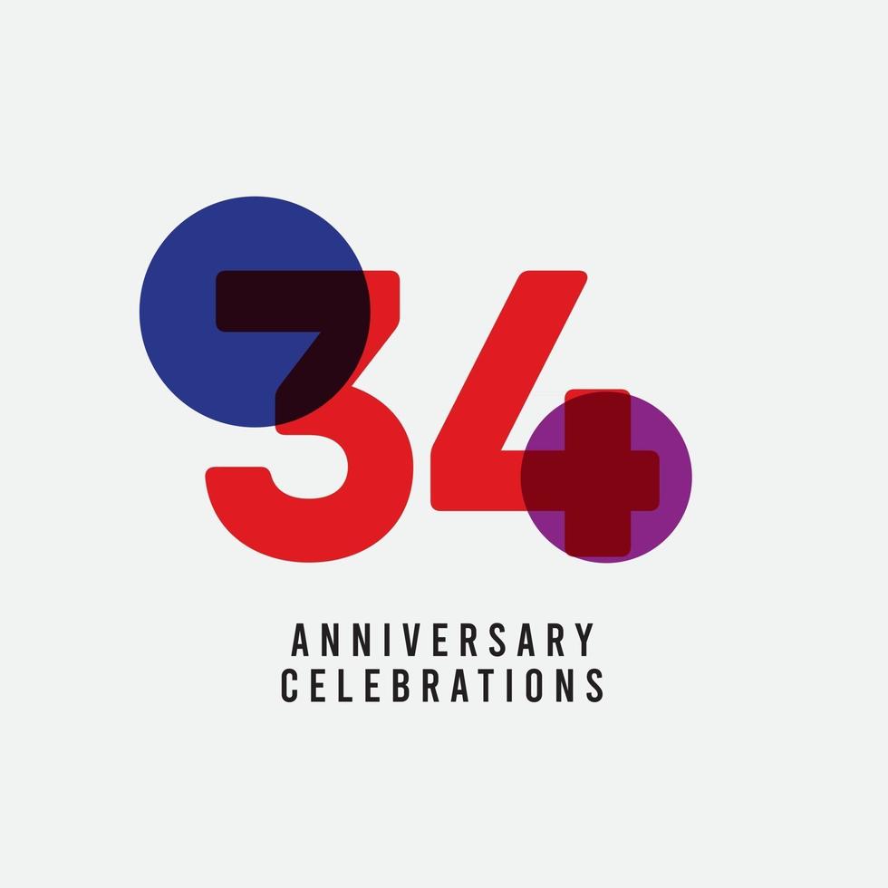 34 Years Anniversary Celebration Vector Template Design Illustration