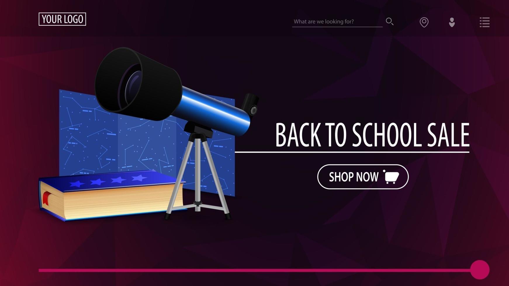 Back to school sale and discount week, purple discount banner vector