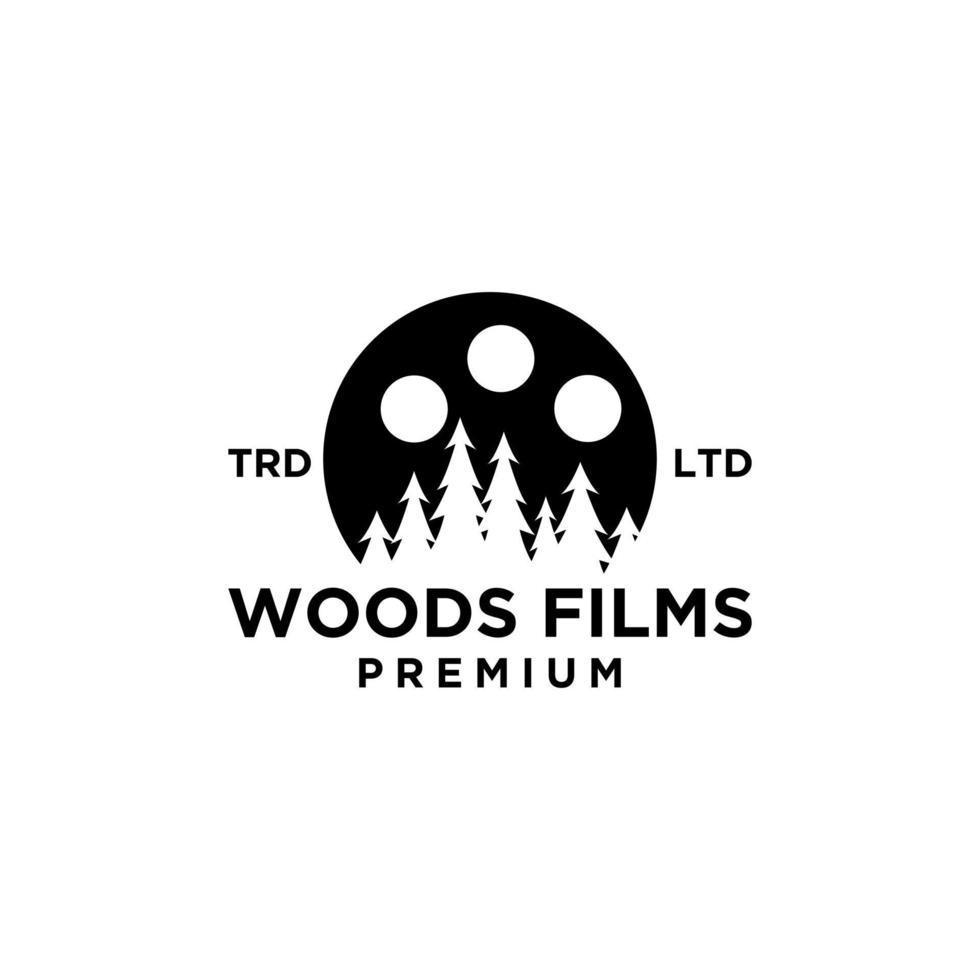 diseño de icono de logotipo negro de vector de película de bosque de pino premium