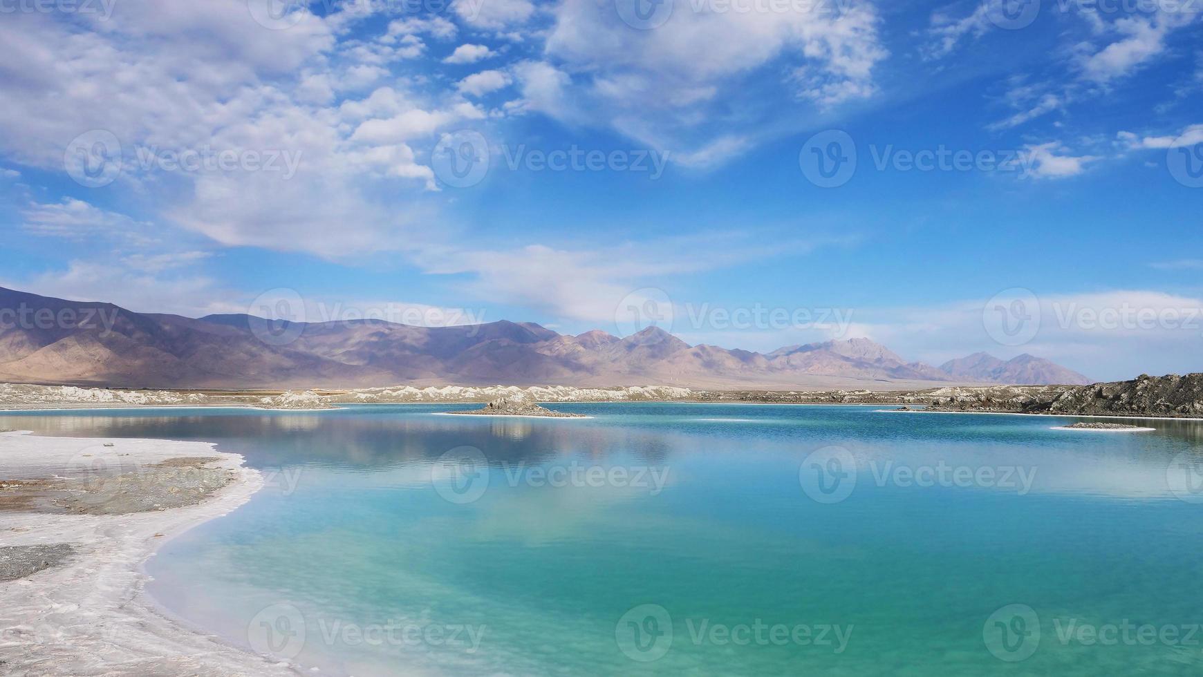 Beautiful nature landscape view of Emerald Salt Lake in Qinghai China photo