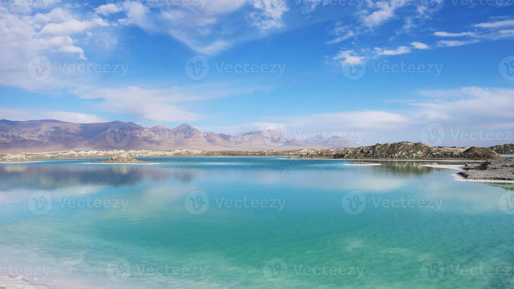 Beautiful nature landscape view of Emerald Salt Lake in Qinghai China photo