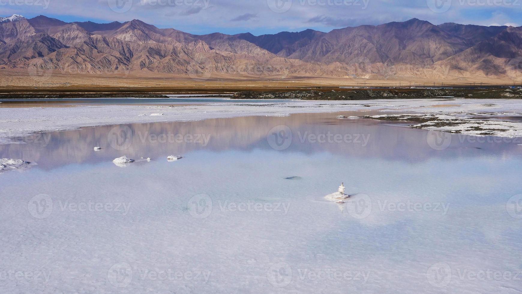 Beautiful nature landscape view of Emerald Salt Lake in Qinghai China photo