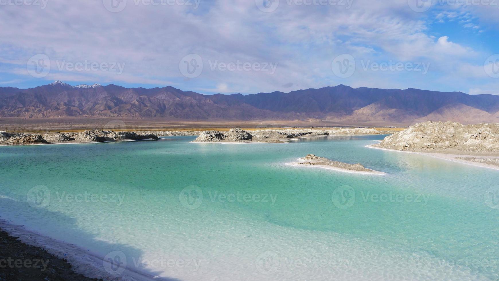 Beautiful nature landscape view of Emerald Salt Lake in Qinghai China photo