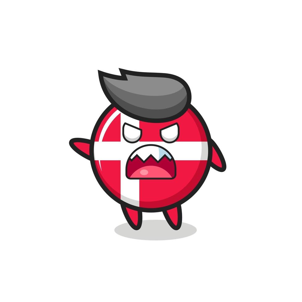cute denmark flag badge cartoon in a very angry pose vector