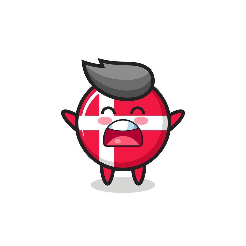 cute denmark flag badge mascot with a yawn expression vector