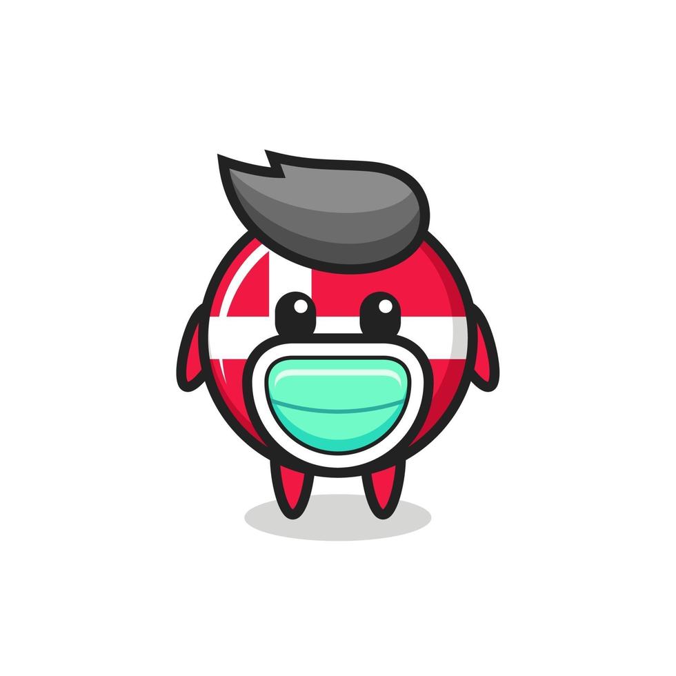 cute denmark flag badge cartoon wearing a mask vector