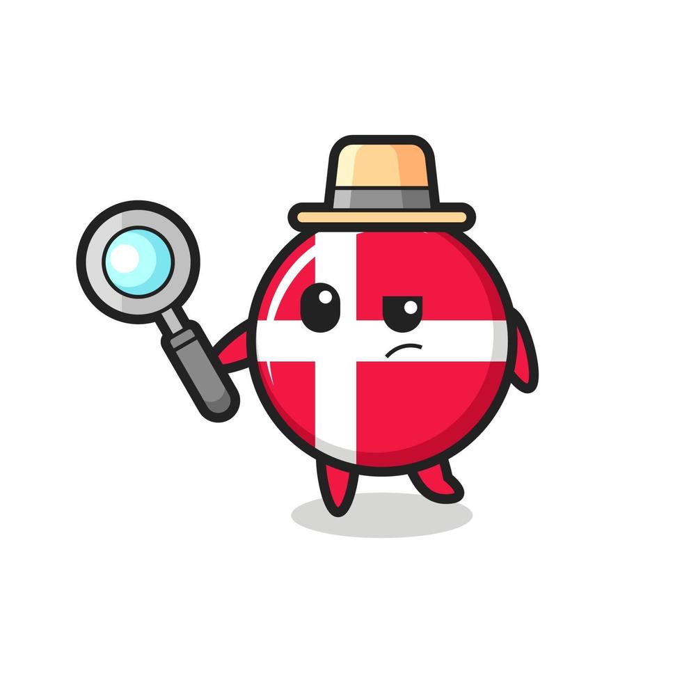 denmark flag badge detective character is analyzing a case vector