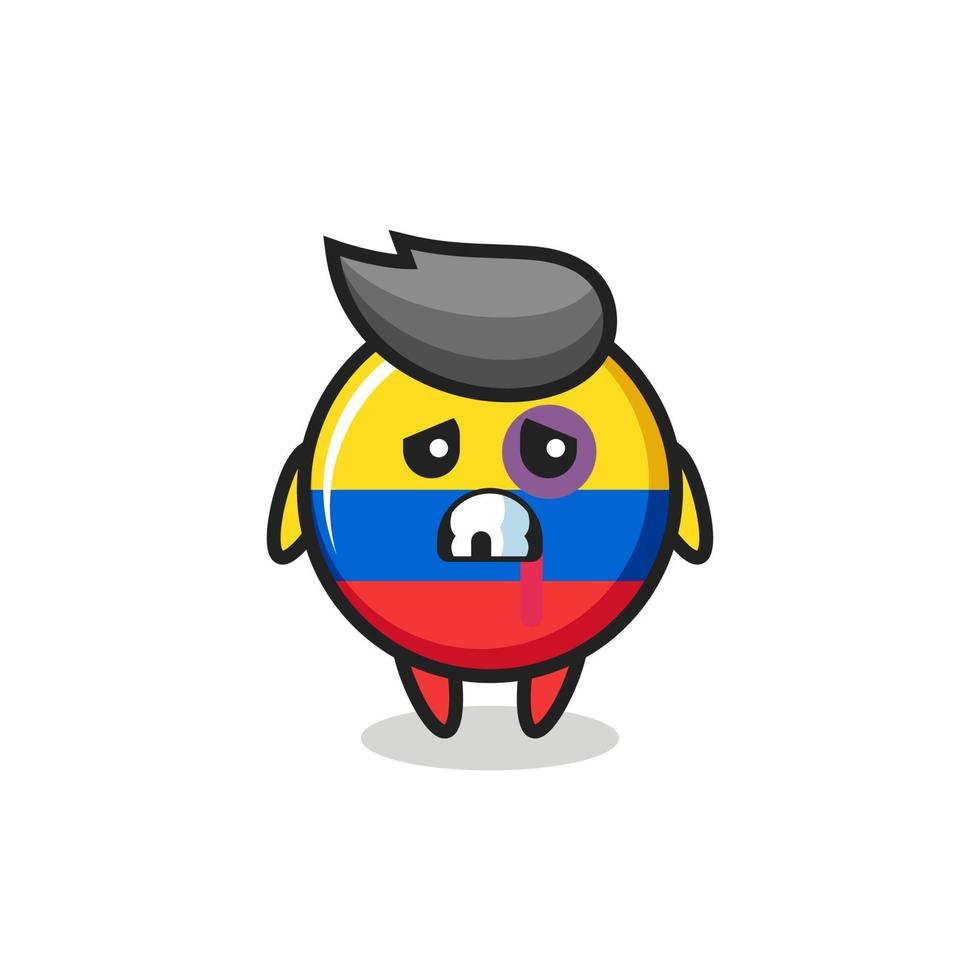 Personaje de insignia de bandera de colombia herido con una cara magullada vector