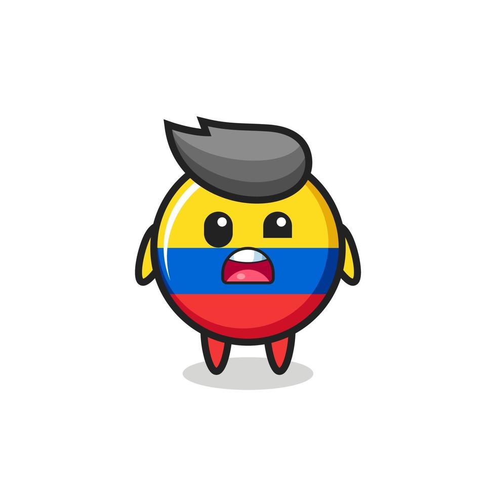 the shocked face of the cute colombia flag badge mascot vector