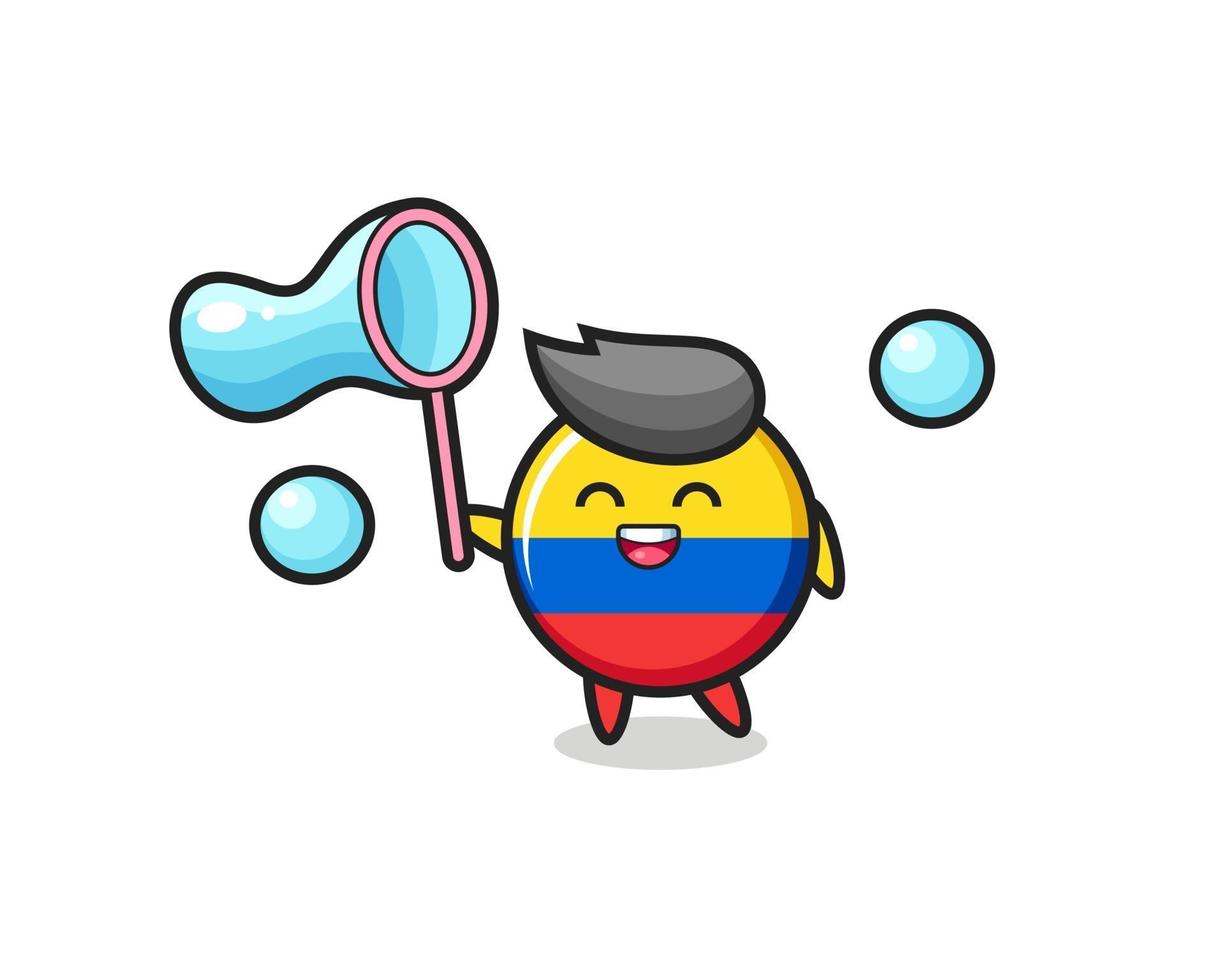 happy colombia flag badge cartoon playing soap bubble vector