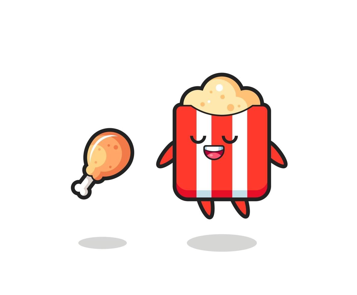 cute popcorn floating and tempted because of fried chicken vector