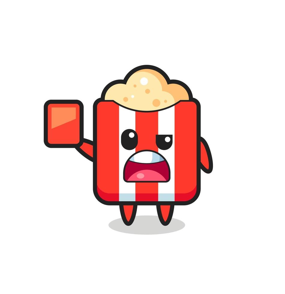 popcorn cute mascot as referee giving a red card vector