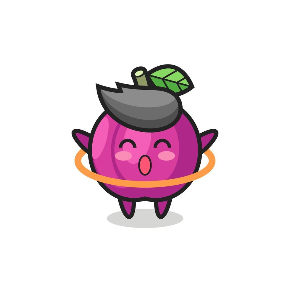 cute plum fruit cartoon is playing hula hoop vector