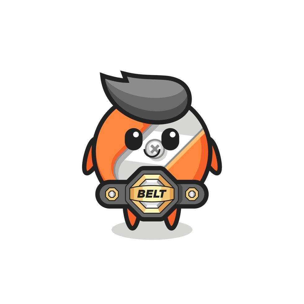 the MMA fighter pencil sharpener mascot with a belt vector