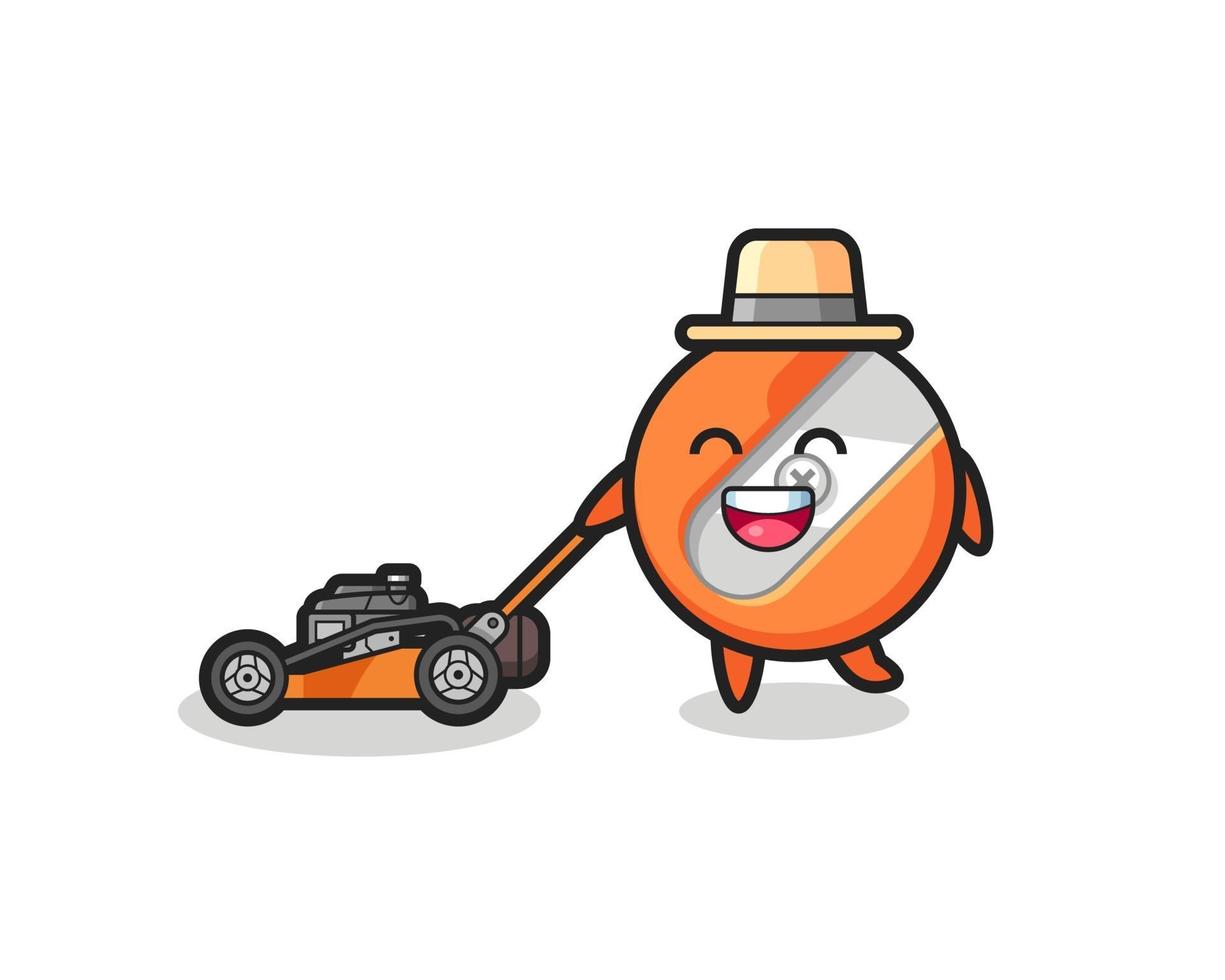 illustration of the pencil sharpener character using lawn mower vector