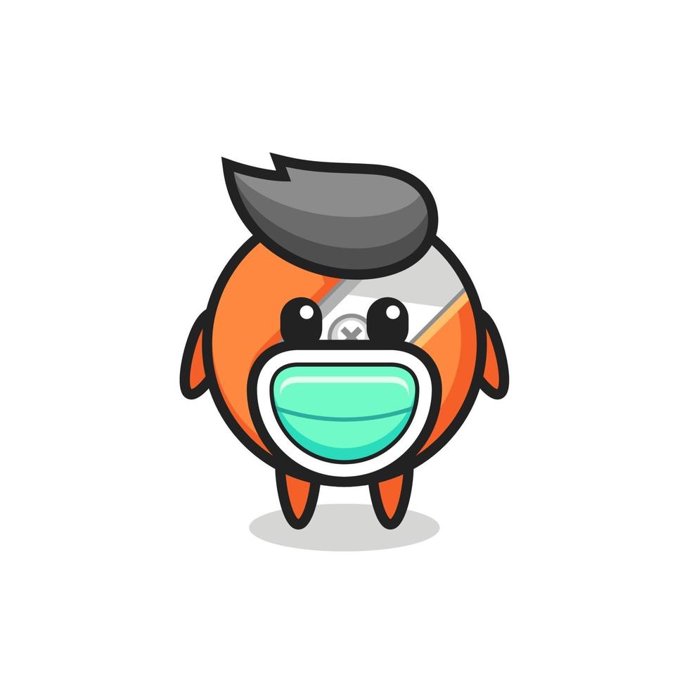 cute pencil sharpener cartoon wearing a mask vector