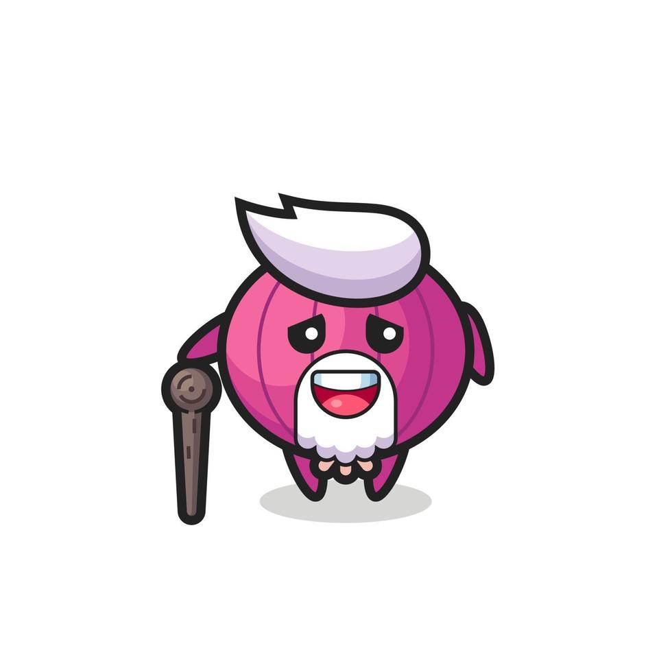 cute onion grandpa is holding a stick vector