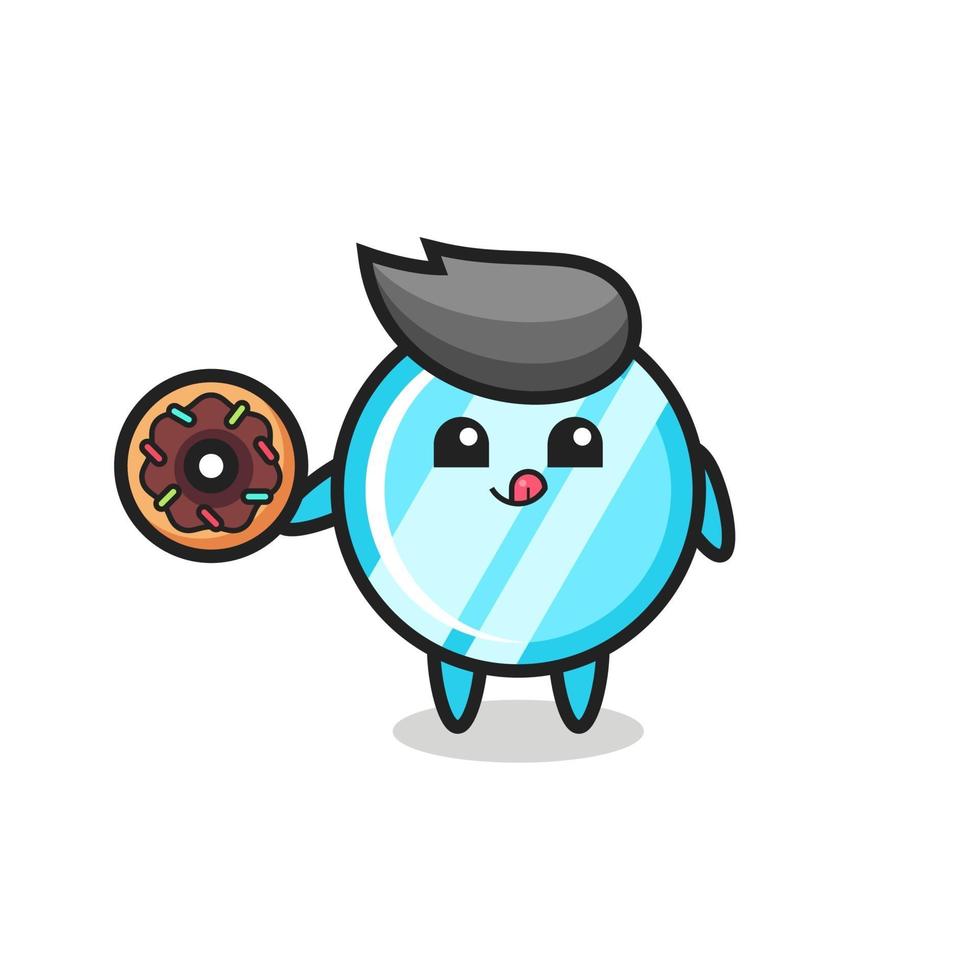 illustration of an mirror character eating a doughnut vector