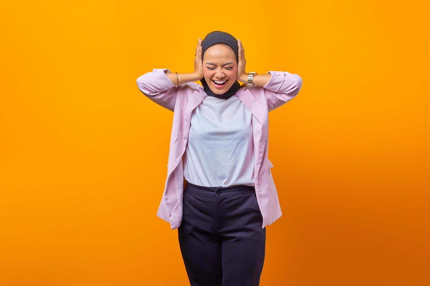 Portrait of attractive asian woman looking stressed and worried photo