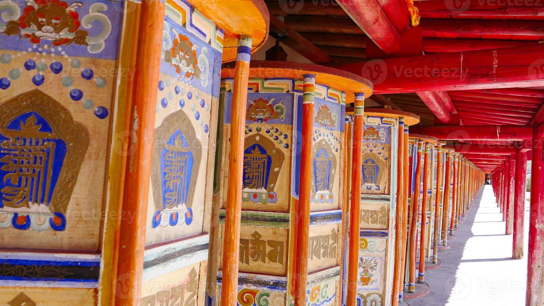 Prayer wheel in Arou Da Temple in Qinghai China. photo