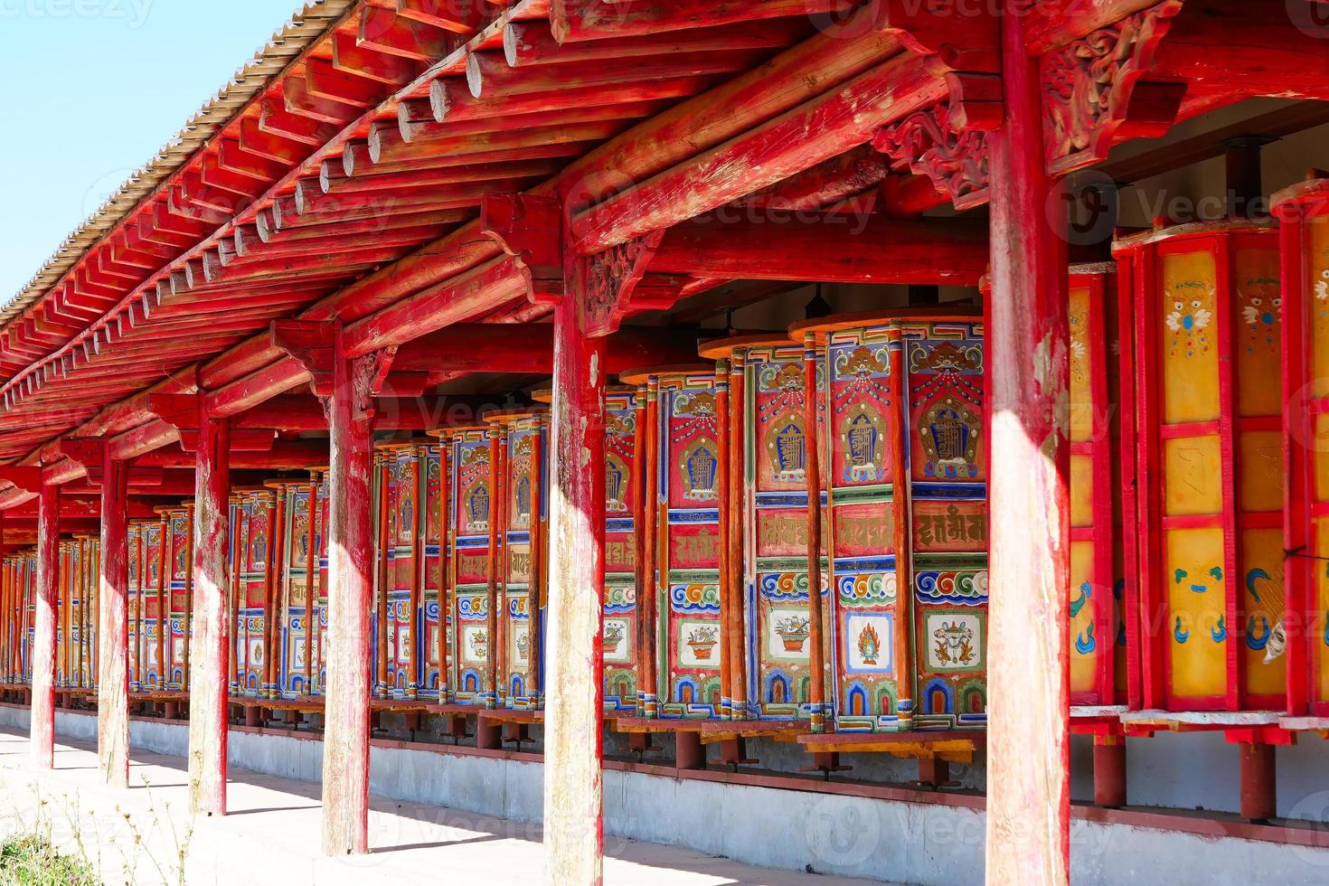 Prayer wheel in Arou Da Temple in Qinghai China. photo