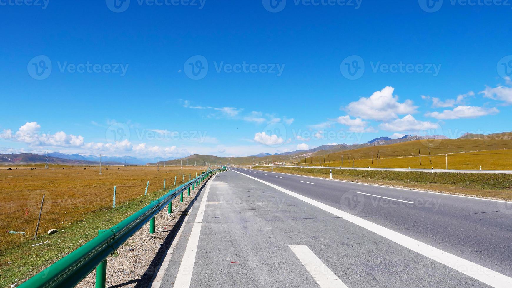 blue sky and high way road in Qinghai China photo