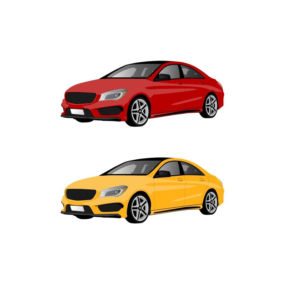 Ilustración de dos coches en rojo y amarillo. vector