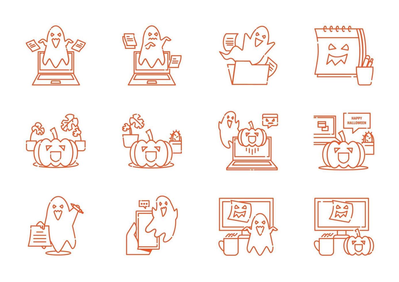 ghost spooky in office workspace line icon set vector