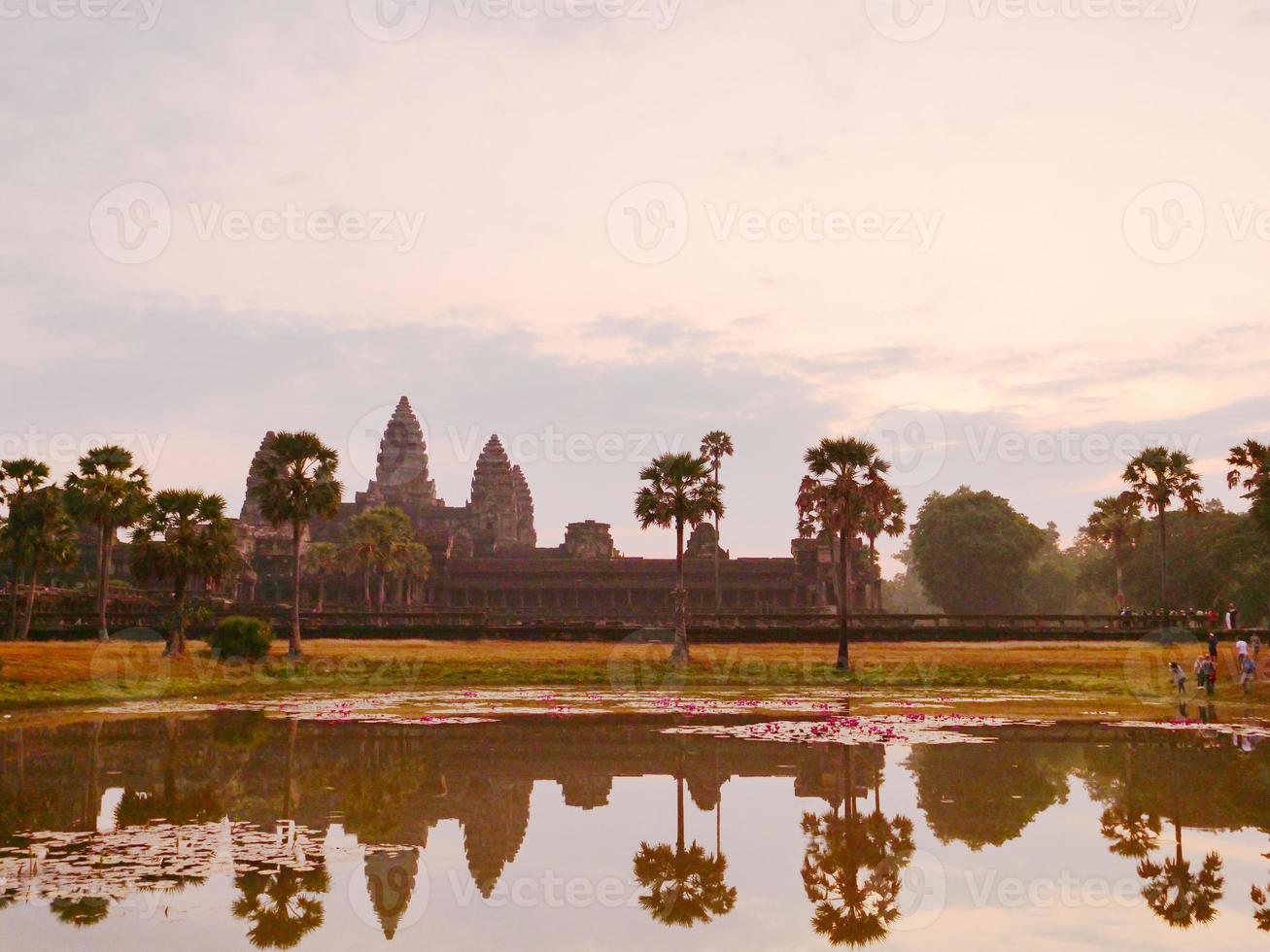 ancient temple heritage Angkor Wat at dawn in Siem Ream, Cambodia photo