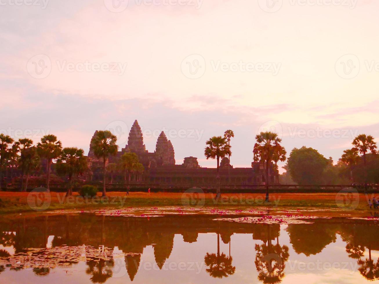 ancient temple heritage Angkor Wat at dawn in Siem Ream, Cambodia photo