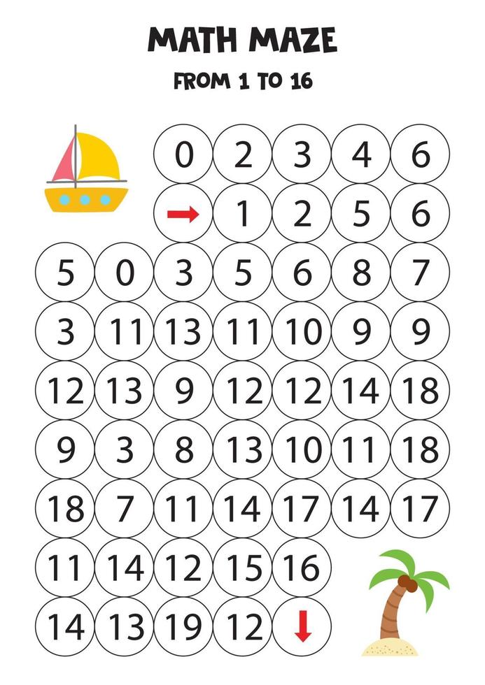 Get summer yacht to the island with palm tree by counting to 16. vector