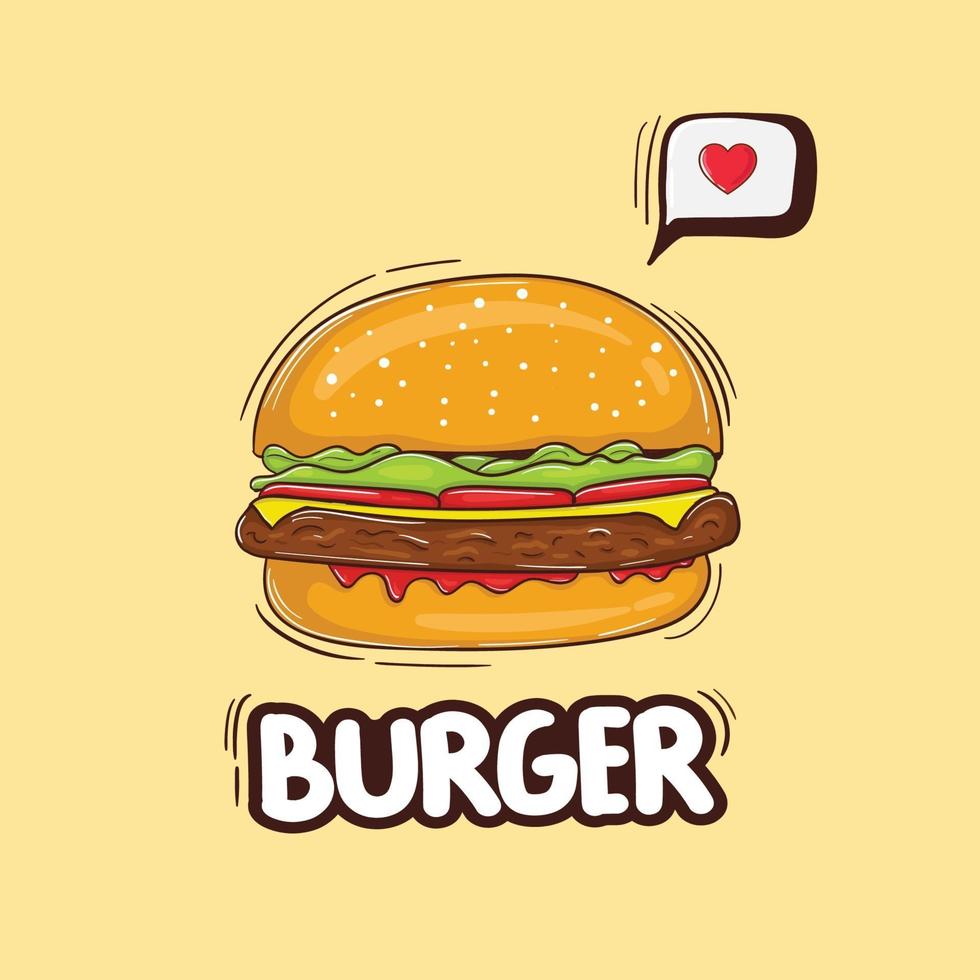 dibujado a mano colorido ilustración de hamburguesa de queso vector